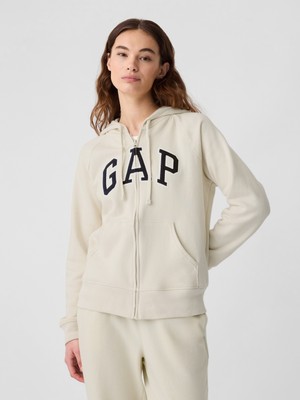 Kadın Kırık Beyaz Gap Logo Fermuarlı Fleece Sweatshirt