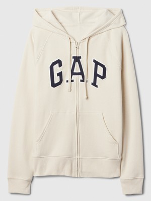 Kadın Kırık Beyaz Gap Logo Fermuarlı Fleece Sweatshirt