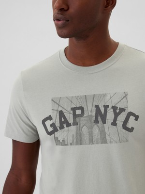 Gap Erkek Gri Gap Logo Grafikli T-Shirt