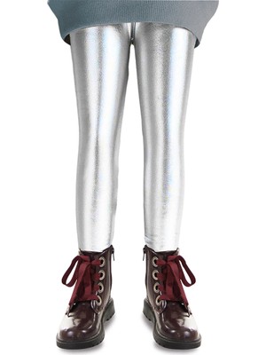 Denokids Kız Çocuk Gümüş Metalik Parlak Tayt Dar Paça Özellikli Şık Tasarım