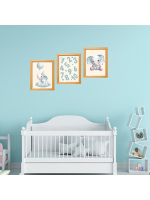 Minik Fil 3'lü Tablo Seti Çerçeve Görünümlü Pvc 1mm 20X25 cm