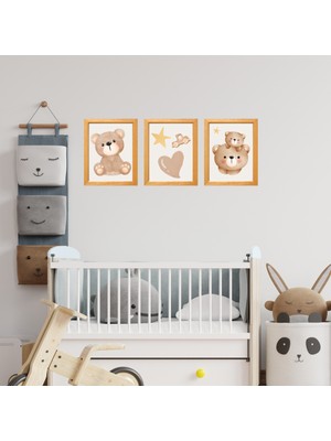 Minik Ayıcık 3'lü Tablo Seti Çerçeve Görünümlü Pvc 1mm 20X25 cm