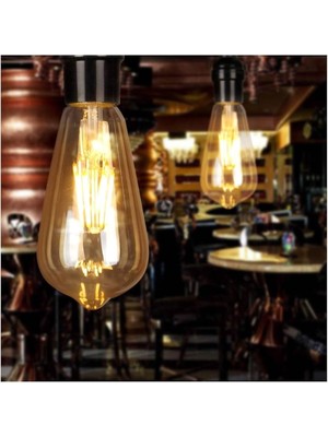 Armut Kateli Rustik 2700 K Sarı LED Filament Bulb 50 Bin Saat Garantili Dekoratif E27 Duy 4 W Dekoratif Cafe Ampulü ST64