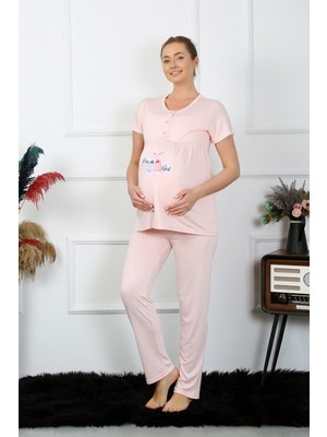 Akbeniz Kadın Kısa Kol Hamile Lohusa Pijama Takımı Pudra 45210