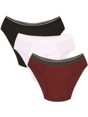 Akbeniz Erkek Pamuk 3lü Siyah Beyaz Bordo Likralı Slip 40124