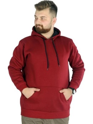 Superxl Erkek Sweatshirt Kapşonlu Kanguru Pocket Basic 20562 Bordo