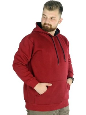 Superxl Erkek Sweatshirt Kapşonlu Kanguru Pocket Basic 20562 Bordo