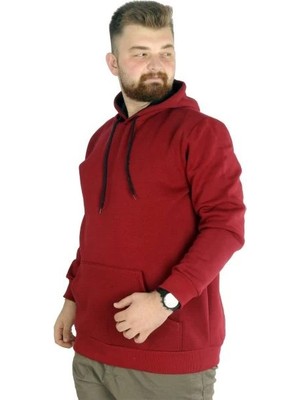 Superxl Erkek Sweatshirt Kapşonlu Kanguru Pocket Basic 20562 Bordo