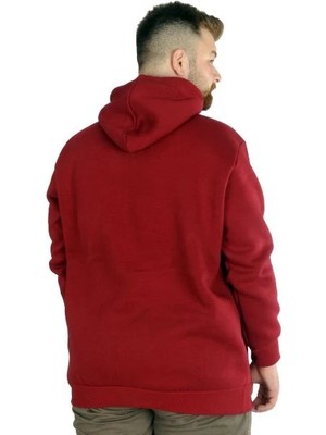 Superxl Erkek Sweatshirt Kapşonlu Kanguru Pocket Basic 20562 Bordo