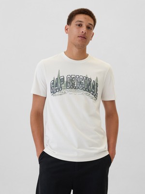 Gap Erkek Kırık Beyaz Gap Logo Grafikli T-Shirt