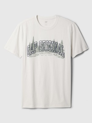 Gap Erkek Kırık Beyaz Gap Logo Grafikli T-Shirt