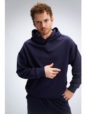 Erkek Timeless Oversize Lacivert Hoodie Sweatshirt