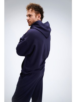 Erkek Timeless Oversize Lacivert Hoodie Sweatshirt