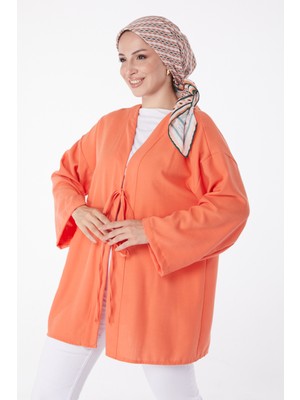 Düz Orta Kadın Turuncu Bağcıklı Kimono - 26141