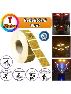 Glaswen 1 mt Reflektörlü Reflektif Fosforlu Araç Oto Kamyon Şerit Bant Tüvtürk Onaylı Kesikli Sarı Ikaz Bandı