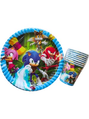 Ngüzel Party Sonic Temalı Doğum Günü 8 Adet Karton Tabak + 8 Adet Karton Bardak Seti