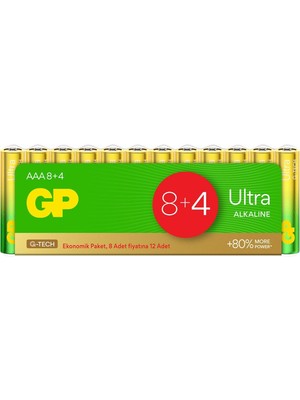 GP Batteries G-Tech Ultra Alkalin İnce LR03 - Aaa Boy 1.5V Pil 12'li Shrink