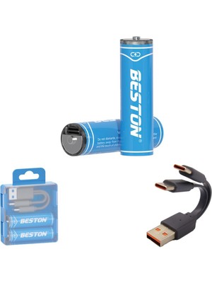 Beston USB Type-C Kablo ile Şarj Edilebilir Lityum 2'li Kalem Pil 1.5V Aa / 2220 Mwh - 500MAH