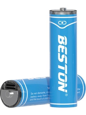 Beston USB Type-C Kablo ile Şarj Edilebilir Lityum 2'li Kalem Pil 1.5V Aa / 2220 Mwh - 500MAH