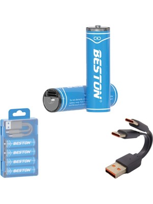 Beston USB Type-C Kablo ile Şarj Edilebilir Lityum 4'lü Kalem Pil 1.5V Aa / 2220 Mwh - 500MAH