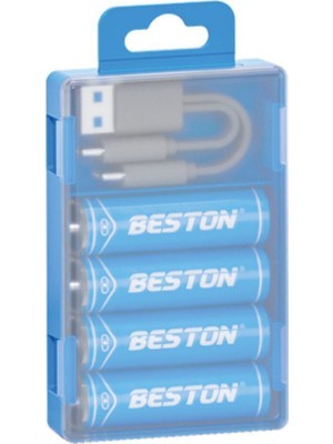 Beston USB Type-C Kablo ile Şarj Edilebilir Lityum 4'lü Kalem Pil 1.5V Aa / 2220 Mwh - 500MAH