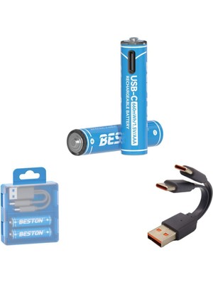 Beston USB Type-C Kablo ile Şarj Edilebilir Lityum 2'li İnce Pil 1.5V Aaa / 2220 Mwh - 150MAH