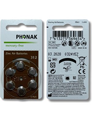 Phonak 312 Numara İşitme Cihazı Pili 10'lu