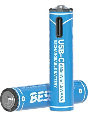 Beston USB Type-C Kablo ile Şarj Edilebilir Lityum 2'li İnce Pil 1.5V Aaa / 666 Mwh - 150MAH