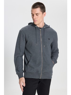 Wrangler Regular Fit Normal Kesim Kapüşonlu Antrasit Melanj Sweatshirt