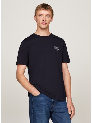 Tommy Hilfiger Bisiklet Yaka Mavi Erkek T-Shirt MW0MW36500DW5