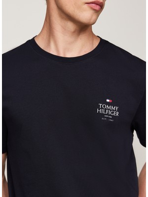 Tommy Hilfiger Bisiklet Yaka Mavi Erkek T-Shirt MW0MW36500DW5