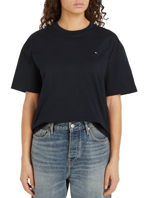 Tommy Hilfiger Yuvarlak Yaka Nakışlı Lacivert Kadın T-Shirt Modern Relaxed C-Nk Ss