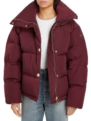 Tommy Hilfiger Bordo Kadın Şişme Mont Gold Button Down Jacket