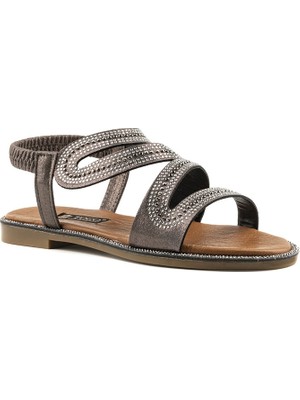 Togo Kadın Taşlı Düz Sandalet [060139], Platin, 36