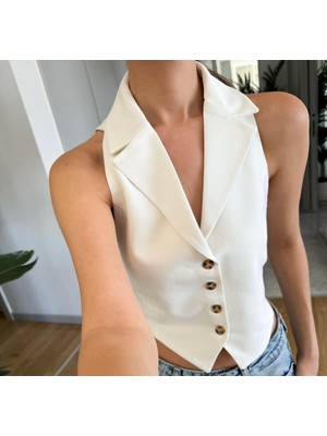 Meros Atelier Astarlı Ekru Cut Out Yelek