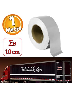 Badem10 Metalize Gri Renk Düz Desensiz En 10 Cm 1 Mt Ikaz Bandı Reflektif Gece Parlayan Reflektörlü Bant