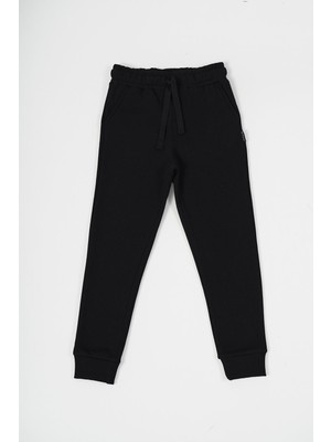 Siyah Kalın Pamuklu Beli ve Paçası Lastikli Cepli 5-6-7-8-9-10-11-12 Yaş Kız Çocuk Eşofman Altı MTLCB99
