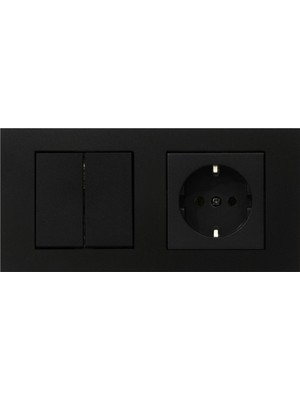 Ovivo Grano Siyah 2'li Set Komütatör ve Topraklı Priz Set