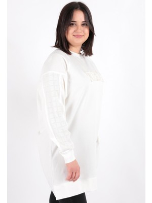 Puane 10472 Kadın Kolları Ajurlu Sweatshirt Tunik Ss