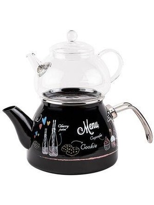Tantitoni Love Menu Cam Demlikli Emaye Çaydanlık Takımı 980 ml /2200 ml
