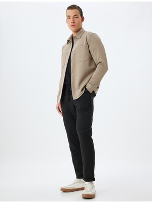 Koton Uzun Kollu Gömlek Cep Detaylı Çıtçıt Düğmeli Viskon Karışımlı