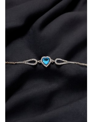 925 Ayar Gümüş Pırlanta Kalp Model Kadın Bileklik (Özel Kutulu)