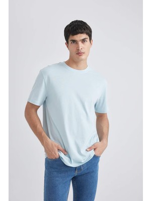 DeFacto New Regular Fit Bisiklet Yaka Kısa Kollu Tişört Parlak Mavi