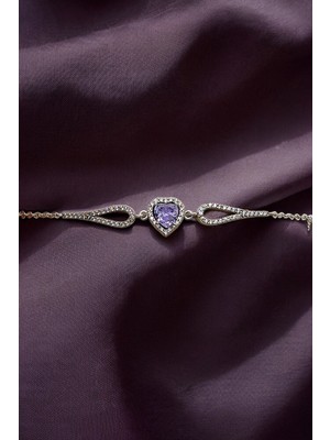 925 Ayar Gümüş Pırlanta Kalp Model Kadın Bileklik (Özel Kutulu)