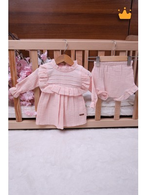 Babyhola Kız Bebek Çocuk Müslin Fırfırlı Şortlu Elbise 22411