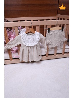 Babyhola Kız Bebek Çocuk Müslin Önlüklü Şortlu Elbise 22410