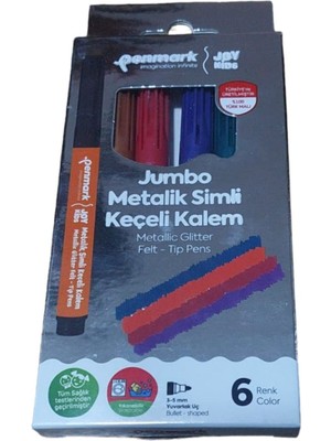 Penmark HS-707-06 Süper Yıkanabilir Simli Jumbo Keçeli Kalem 6lı Set