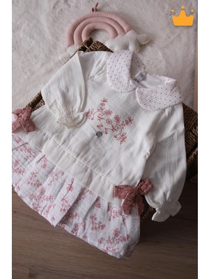 Babydola Müslin Kız Bebek Bayramlık Uzun Kollu Elbise 15178