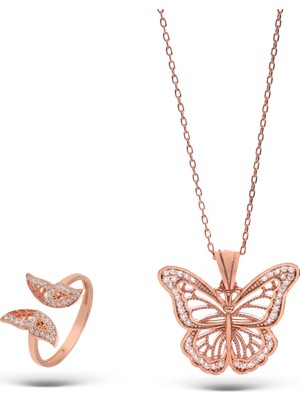 925 Ayar Gümüş Zirkon Taşlı Kelebek Model Gümüş Set(Özel Kutulu)