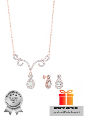925 Ayar Gümüş Pırlanta Model Asalet Mührü Kadın Set (Özel Kutulu)